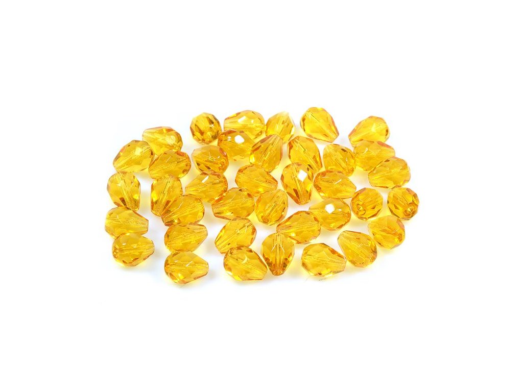 Fire Polished Faceted Beads Pear Transparent Orange Glass Czech Republic