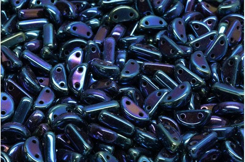 Half Moon Beads, Black Blue Iris (23980-21435), Glass, Czech Republic