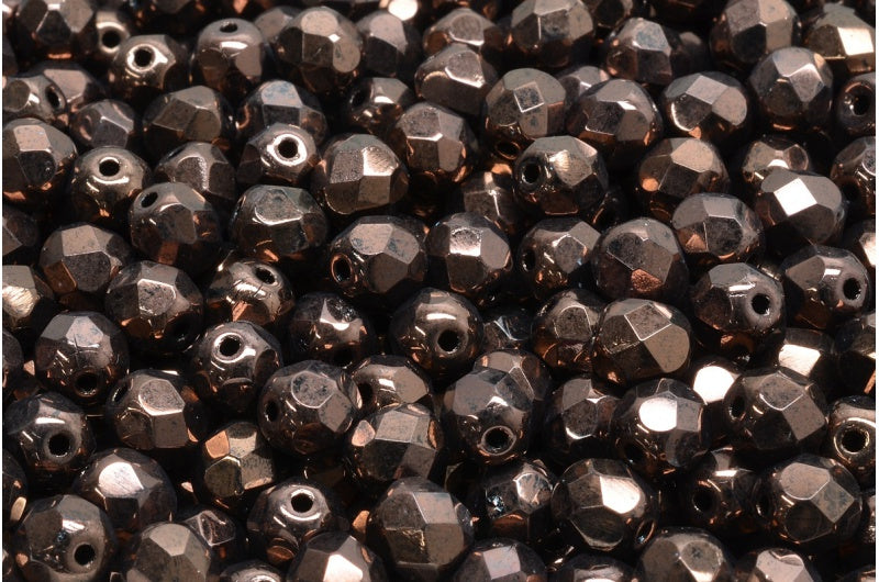 Fire Polished Faceted Beads Round, Black Purple (23980-15726), Bohemia Crystal Glass, Czech Republic