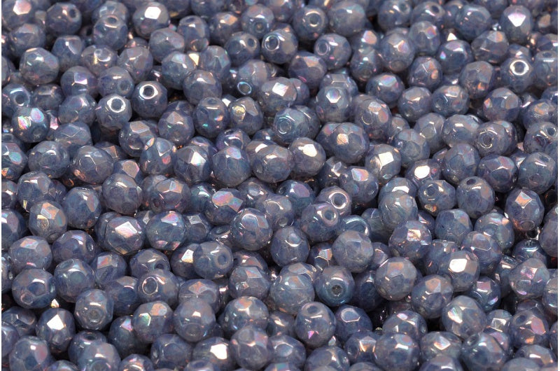 ファセット加工ビーズラウンド、オパールホワイトネビュラ(01000-15001)、ボヘミアクリスタルガラス、チェコ共和国