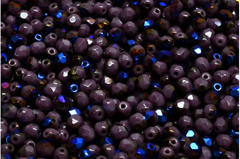 ファイアポリッシュファセットビーズラウンド、不透明アメジスト29901(23050-29901)、ボヘミアクリスタルガラス、チェコ共和国