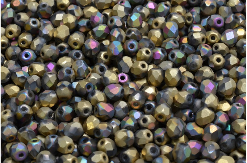 Fire Polished Faceted Beads Round, Crystal Matte 98549 (00030-84100-98549), Bohemia Crystal Glass, Czech Republic