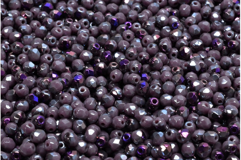 ファイアポリッシュファセットビーズラウンド、不透明アメジスト23001(23050-23001)、ボヘミアクリスタルガラス、チェコ共和国