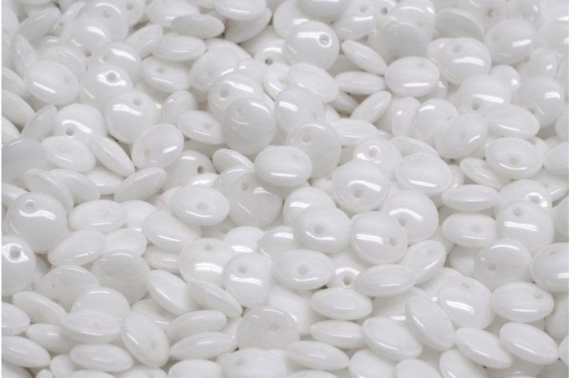レンズ豆ビーズ、ホワイトオパール(02020)、ガラス、チェコ共和国