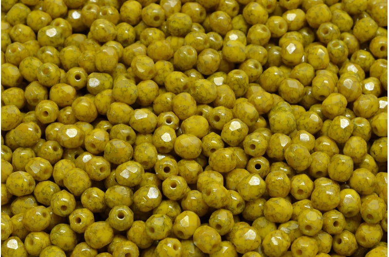 Fire Polished Faceted Beads Round, Yellow Terracotta Blue (83120-15464), Bohemia Crystal Glass, Czech Republic