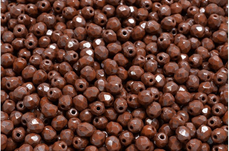 ファセット加工ビーズラウンド、不透明ブラウンテラコッタブルー(13610-15464)、ボヘミアクリスタルガラス、チェコ共和国