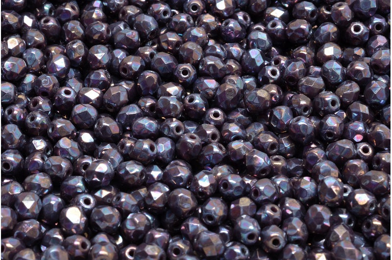 ファセット加工ラウンドビーズ、不透明アメジストトラバーチン(23050-86800)、ボヘミアクリスタルガラス、チェコ共和国