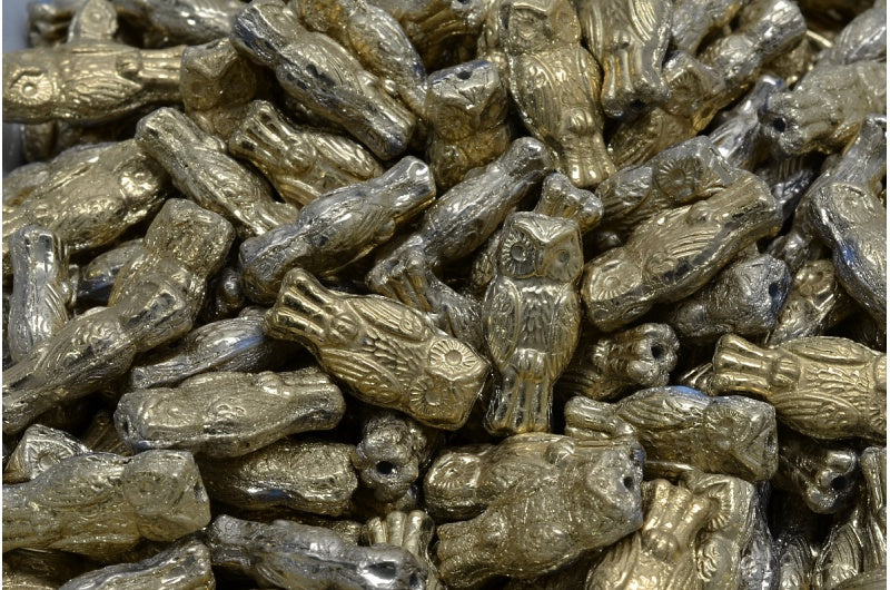 猫头鹰串珠,白金 (02010-26443),玻璃,捷克共和国