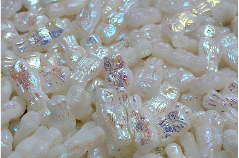 猫头鹰珠子,白色 Ab 全(2X 面)(02010-28703),玻璃,捷克共和国