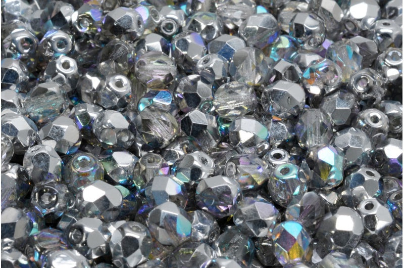 ファセット加工ビーズ ラウンド、クリスタル 98530 (00030-98530)、ボヘミアクリスタルガラス、チェコ共和国