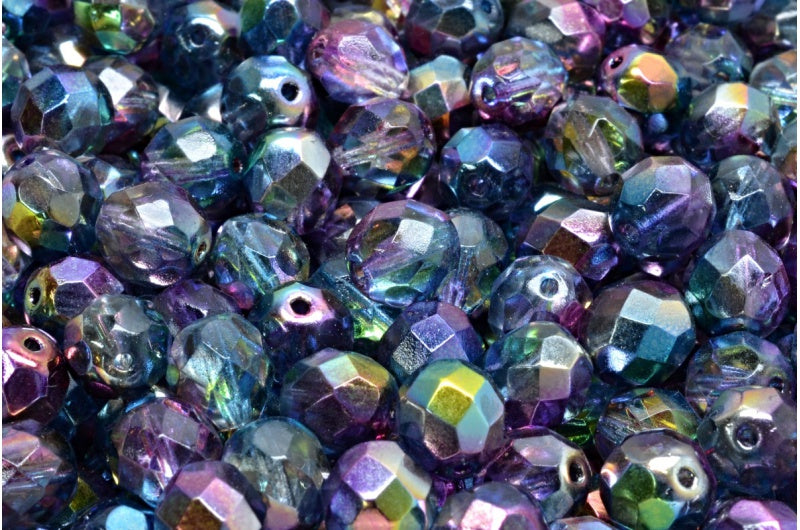 ファセット加工ラウンドビーズ、クリスタルマジックブルー(00030-95100)、ボヘミアクリスタルガラス、チェコ共和国