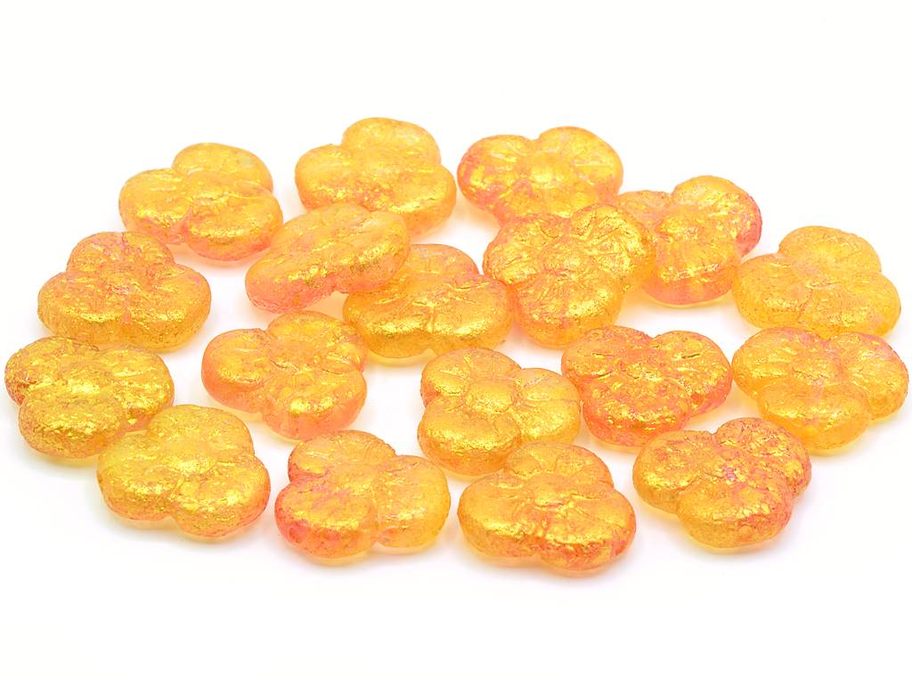 3-petal Flower Flat Beads 13 mm, Red Orange Etched 56902 (48001-ETCH-56902)
