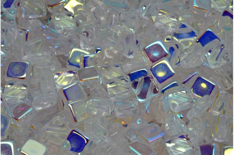 フラットシルキービーズ - 2穴、クリスタルAb(00030-28701)、ガラス、チェコ共和国