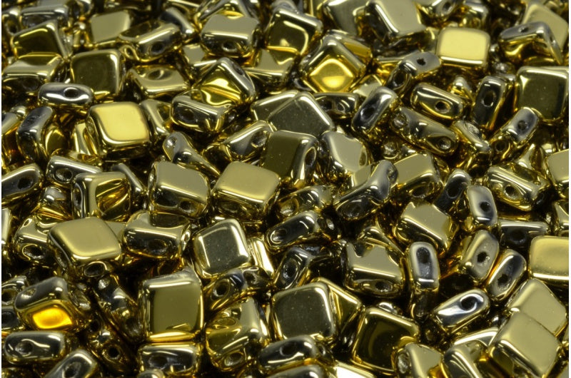 フラットシルキービーズ - 2穴、クリスタルゴールド (00030-26443)、ガラス、チェコ共和国