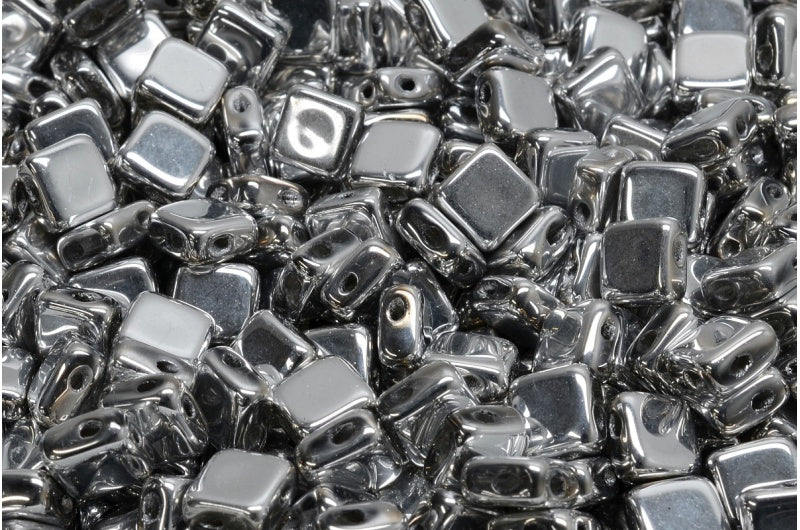 扁平丝质珠子 - 2 孔,水晶银 (00030-27000),玻璃,捷克共和国