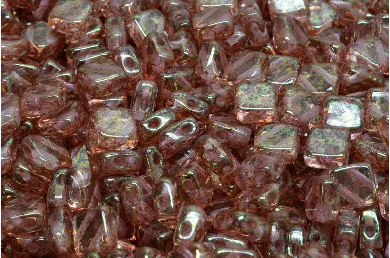 フラットシルキービーズ - 2穴、クリスタルテラコッタレッド (00030-15495)、ガラス、チェコ共和国