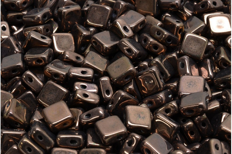 フラットシルキービーズ - 2穴、ブラックパープル(23980-15726)、ガラス、チェコ共和国