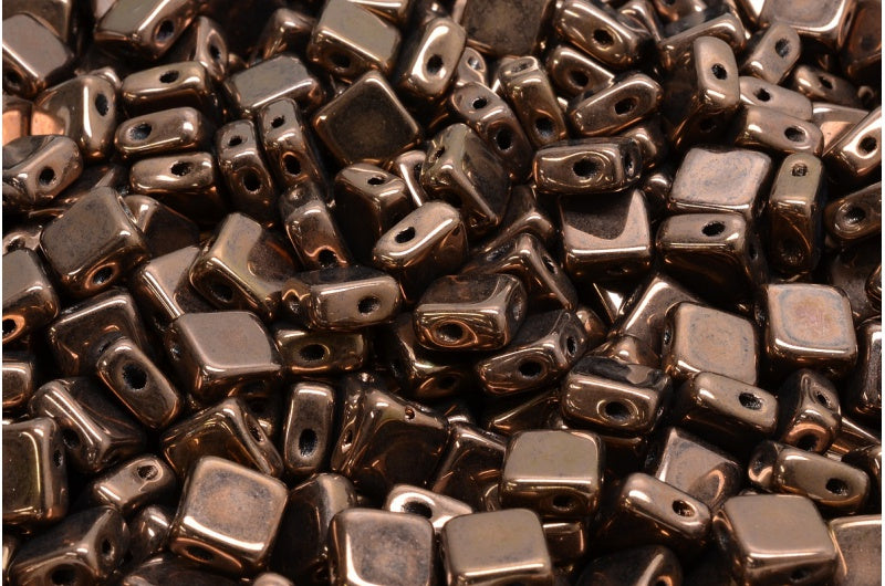 フラットシルキービーズ - 2穴、ブラックブロンズ (23980-14415)、ガラス、チェコ共和国