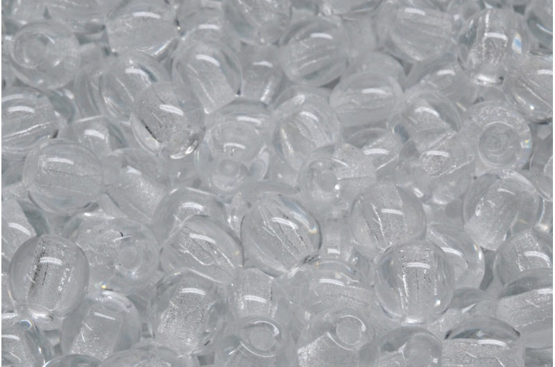 Round Druck Beads - Big Hole 1.5mm, Crystal (00030), Glass, Czech Republic