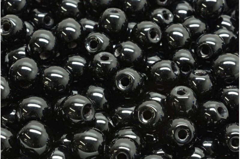 ラウンドドラックビーズ - ビッグホール 1.5mm、ブラック (23980)、ガラス、チェコ共和国