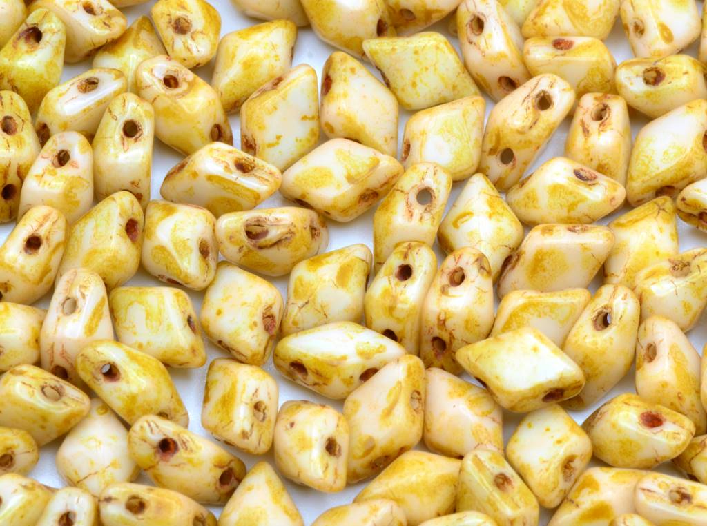 DiamonDuo 2-hole Beads Rhombus Gemduo 5 x 8 mm, Chalk White Travertin (03000-86800)