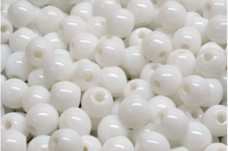 ラウンドドラックビーズ - ビッグホール 1.5mm、ホワイト (02010)、ガラス、チェコ共和国