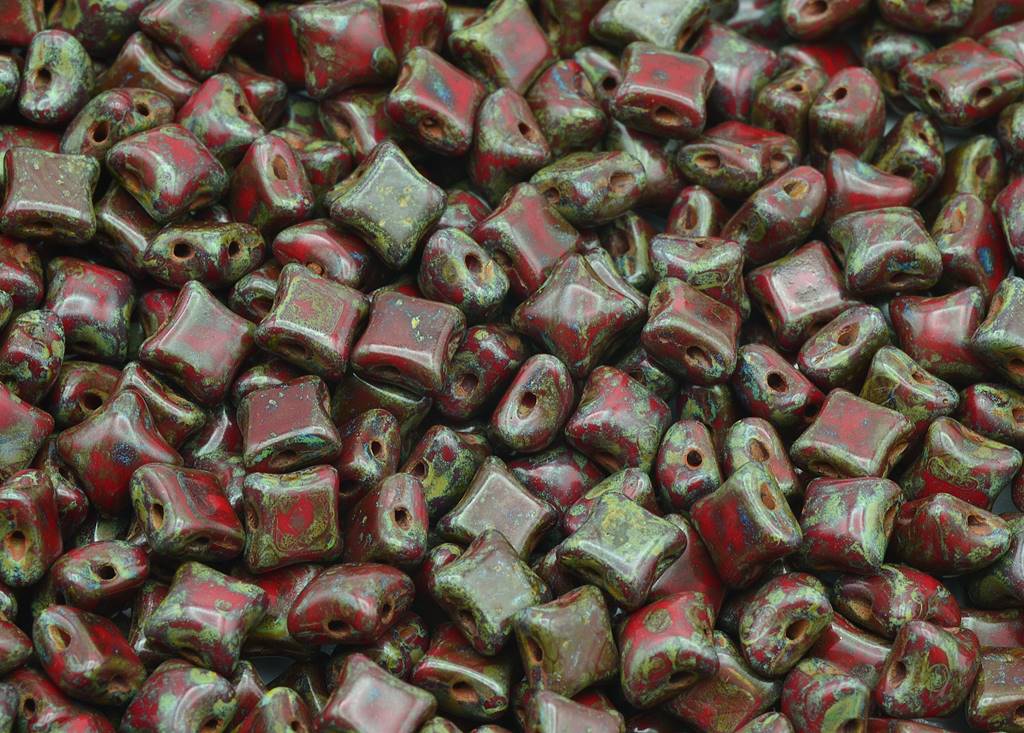 WibeDuo 2-hole Beads Star Cross 8 x 8 mm, Opaque Red Travertin (93200-86800)