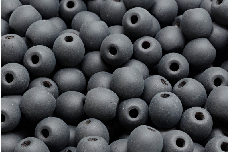 ラウンドドラックビーズ - ビッグホール 1.5mm、ブラックマット (23980-84100)、ガラス、チェコ共和国