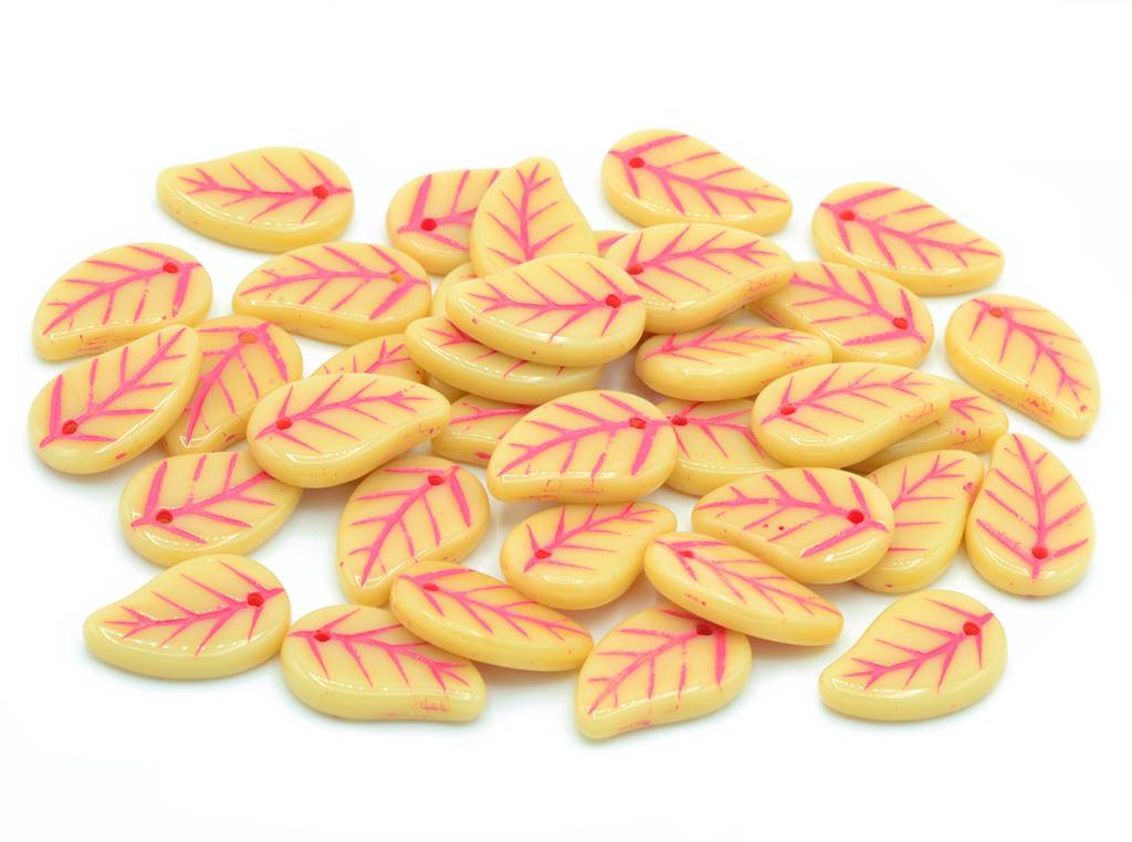 Flat Leaf Beads 14 x 9 mm, Beige Light Blue Lined (13020-54308)