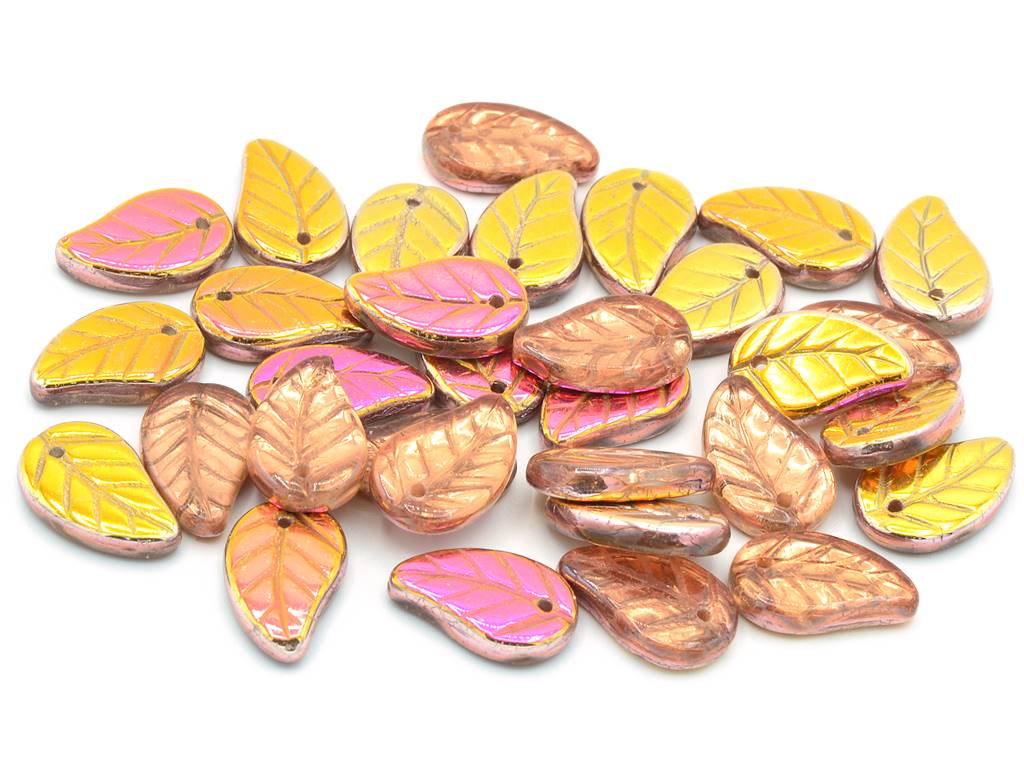 Flat Leaf Beads 14 x 9 mm, Crystal Crystal Pinkyellow Coating (00030-27137)
