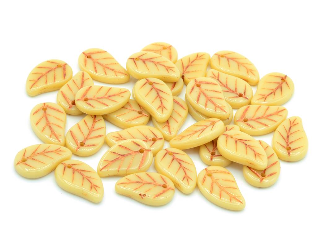 Flat Leaf Beads 14 x 9 mm, Beige Copper Lined (13020-54307)