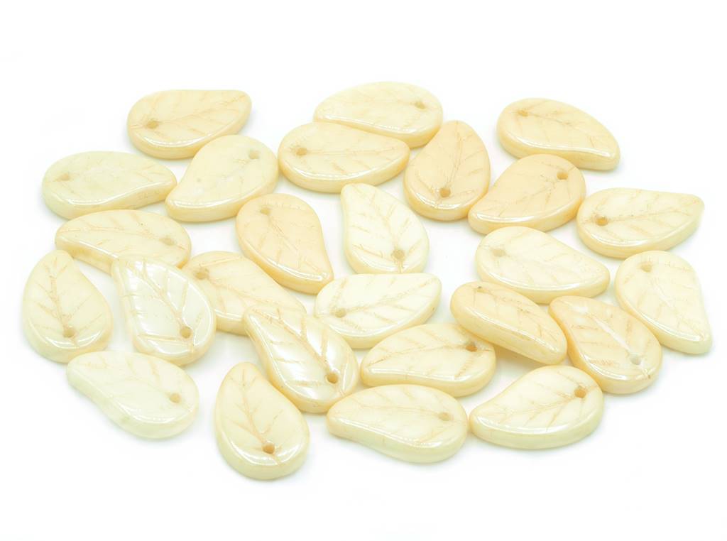 Flat Leaf Beads 14 x 9 mm, Chalk White Luster Brown Full Coated (03000-14413)