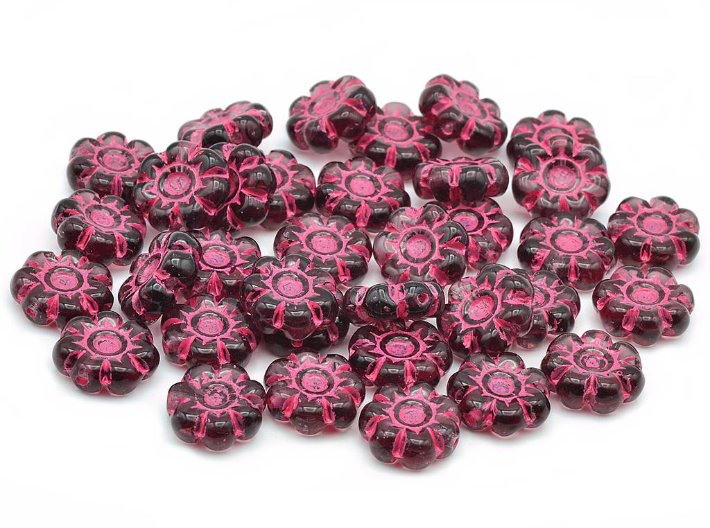 Flower Beads 10 mm, Transparent Amethyst Light Blue Lined (20080-54308)