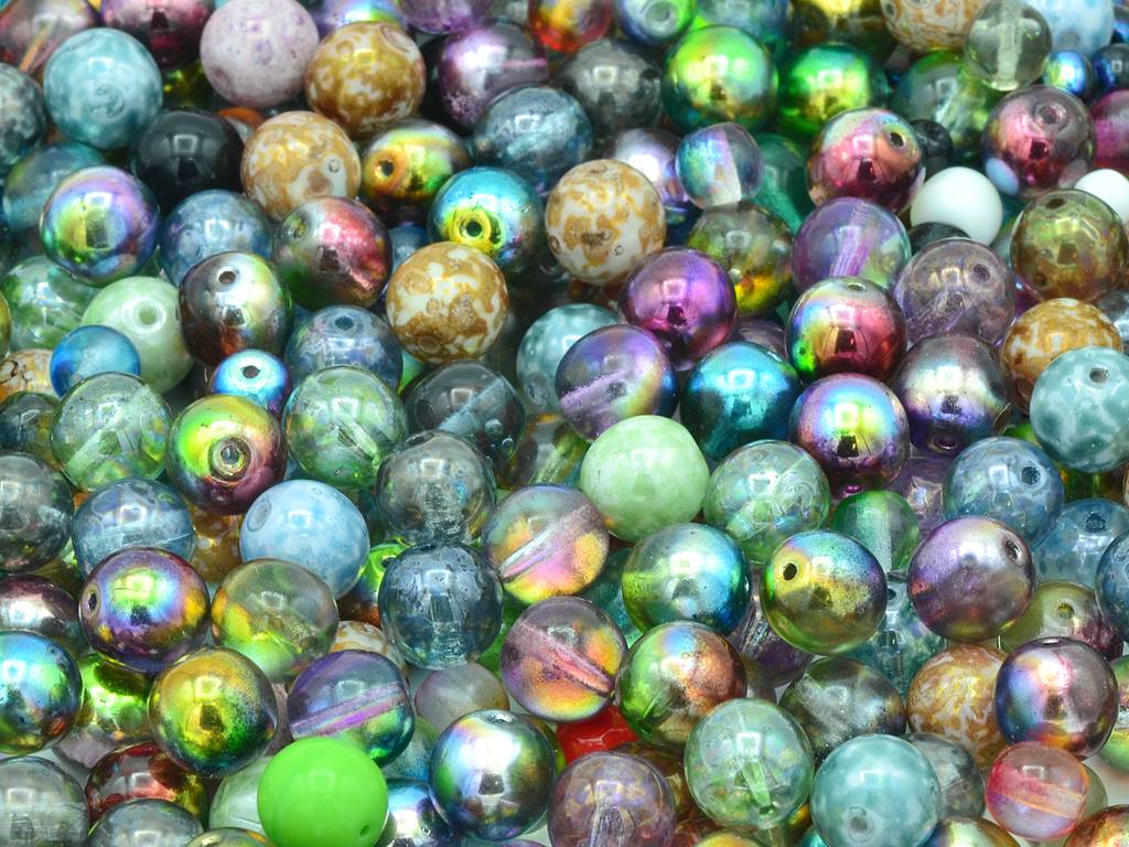 Round Pressed Beads Mix, Mixed Colors and Sizes (), Bohemia Crystal Glass, Czechia 11119001