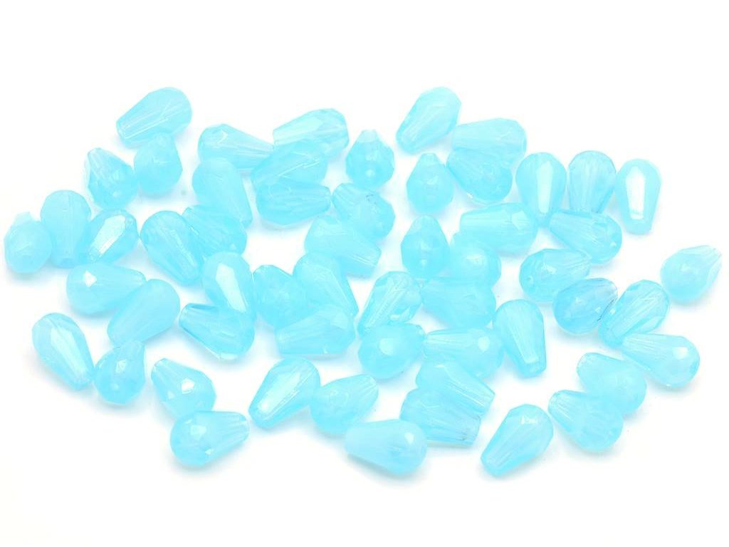 Fire Polished Faceted Beads Pear Drop Opal Aqua Glass Czech Republic