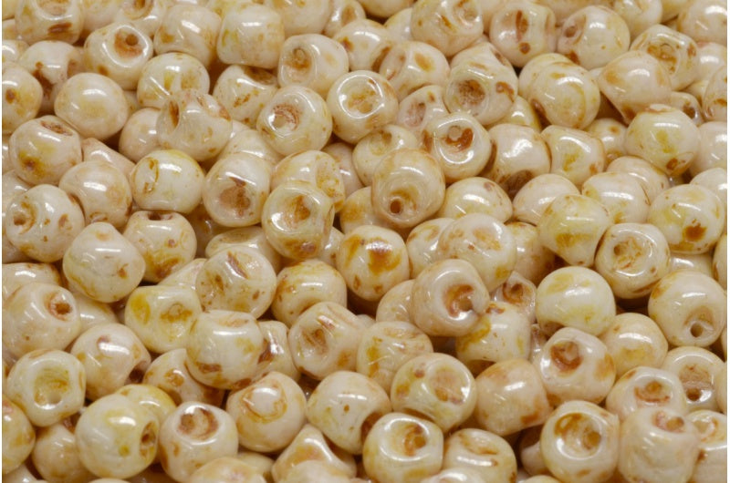 Mushroom Button Beads, White Stain With Luster Amber (02010-65401), Glass, Czech Republic