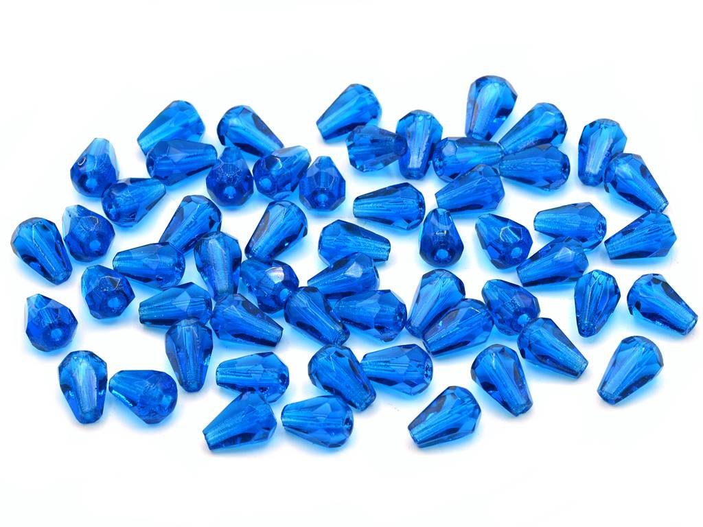 Fire Polished Faceted Beads Pear Drop Transparent Aqua Glass Czech Republic