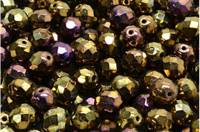 Fire Polished Faceted Beads Round, Black Brown Iris (23980-21415), Bohemia Crystal Glass, Czech Republic