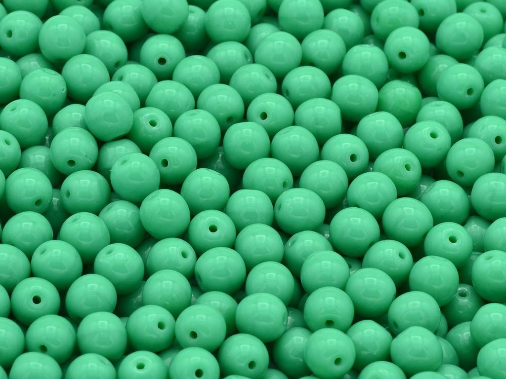Round Pressed Beads Opaque Green Glass Czech Republic