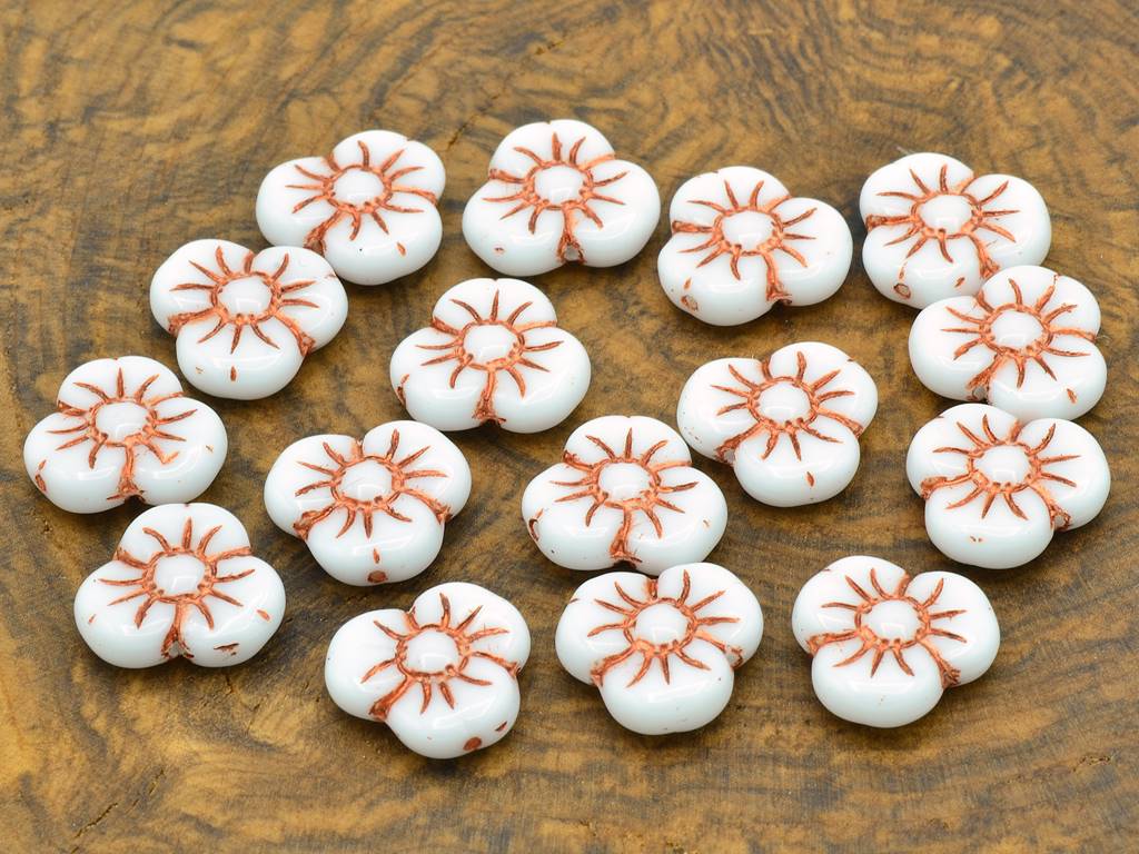 3-petal Flower Flat Beads 13 mm, Chalk White Copper Lined (3000-54307), Bohemia Crystal Glass, Czechia 11109042