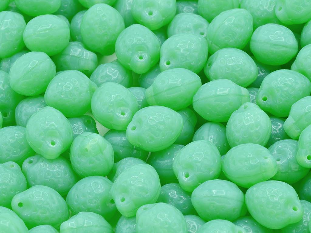Pressed Beads Strawberry 7 x 11 mm, Opal Green (51010), Bohemia Crystal Glass, Czechia 11164203