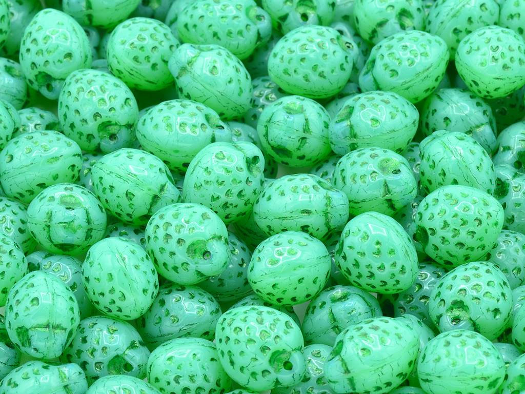 Pressed Beads Strawberry 7 x 11 mm, Opal Green 54550 (51010-54550), Bohemia Crystal Glass, Czechia 11164203