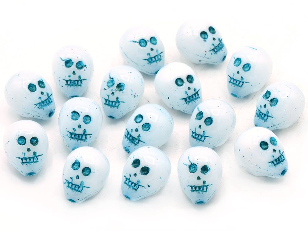 Skull Head Beads 15 mm, Chalk White 54560 (3000-54560), Bohemia Crystal Glass, Czechia 11109052