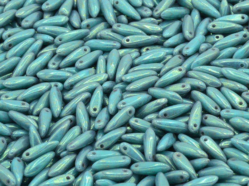 Dagger Beads 3 x 11 mm, Turquoise Terracotta Red (63130-15495)