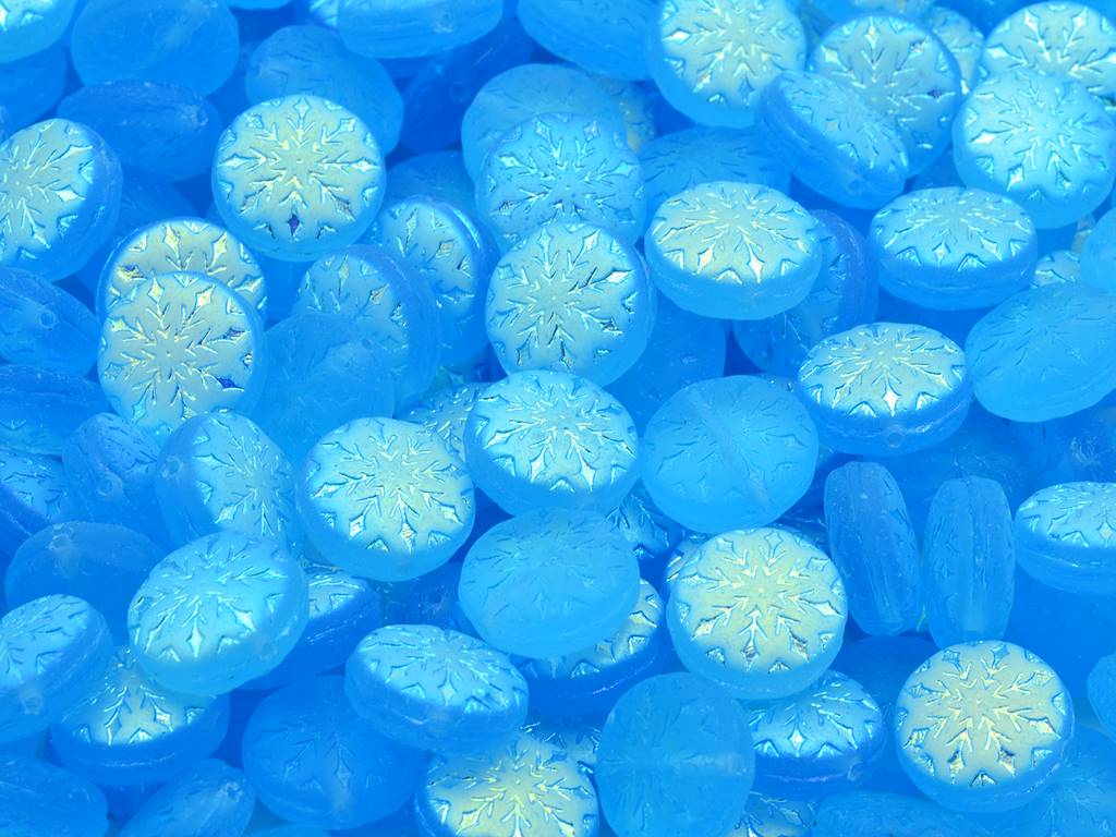 Beads with Snowflake design 2 11 mm, Transparent Aqua Matte Ab (60010-84110-28701-), Bohemia Crystal Glass, Czechia 11109040