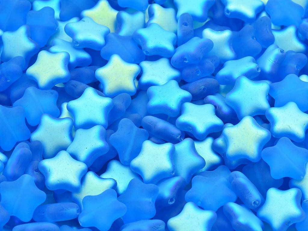 Flat Star Beads 12 mm, Transparent Aqua Matte Ab (60040-84110-28701-), Bohemia Crystal Glass, Czechia 11130380