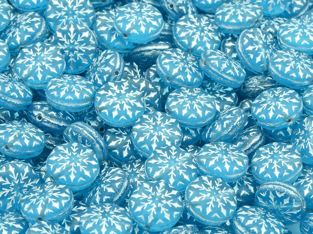 Beads with Snowflake design 2 11 mm, Transparent Aqua Matte 54201 (60010-84110-54201-), Bohemia Crystal Glass, Czechia 11109040