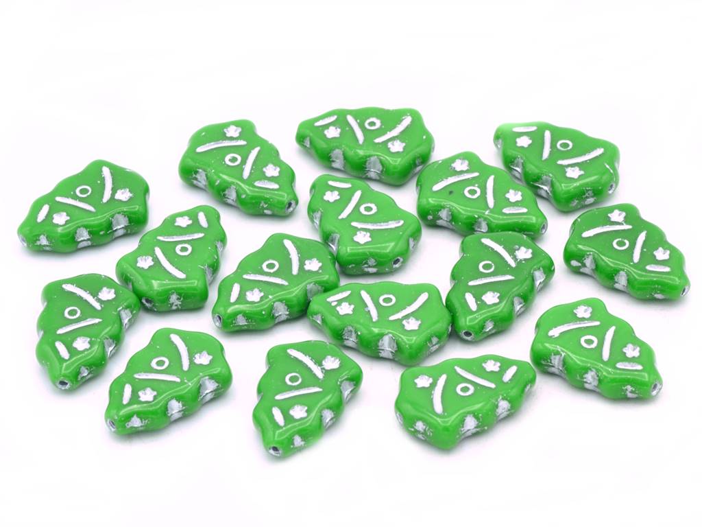 Pressed Beads Christams Tree 17 x 11 mm, Opaque Green Silver Lined (53320-54201)