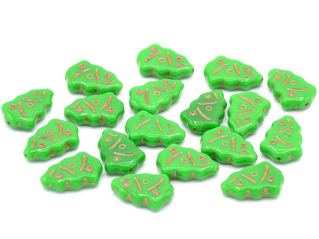 Pressed Beads Christams Tree 17 x 11 mm, Opaque Green 56904 (53320-56904), Bohemia Crystal Glass, Czechia 11130444