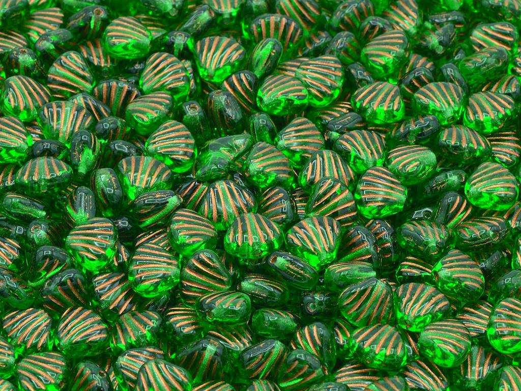 Flat Shell Beads 8 x 7 mm, Transparent Green Copper Lined (50130-54307)